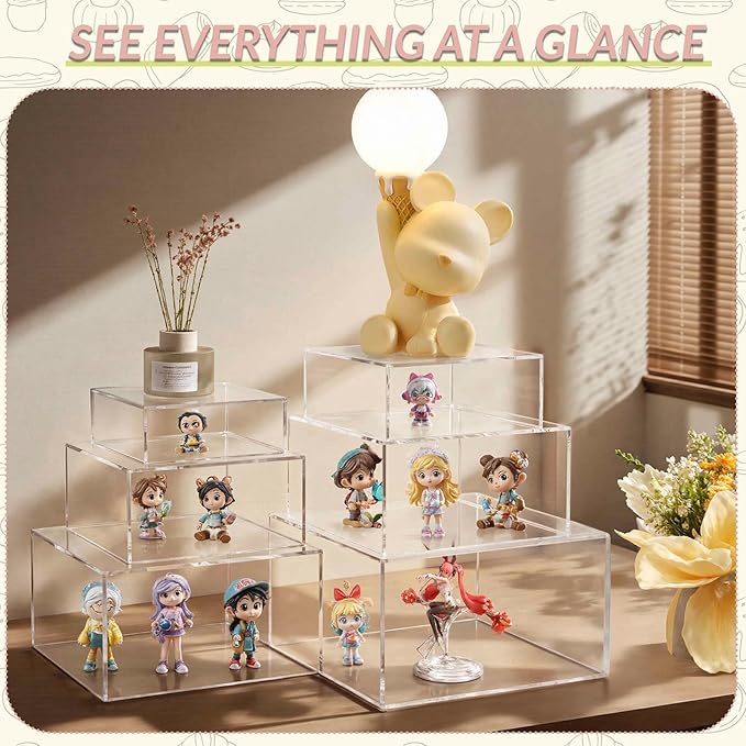 6pcs Large Buffet Risers And Display Stands(7"-11" Set), Acrylic Food Risers For Buffet Table, Dessert Stands, Party, Catering, Jewelry Showcase & Collectibles, Nesting Cube Boxes for Display