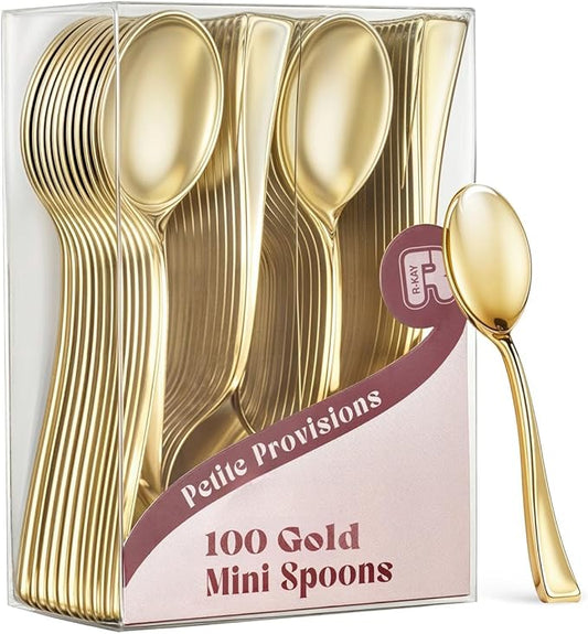 100 Pack Gold Small Spoons - 4 Inch Gold Mini Spoons For Dessert, Ice Cream, Tastings, Cocktails, BPA Free Dessert Spoons
