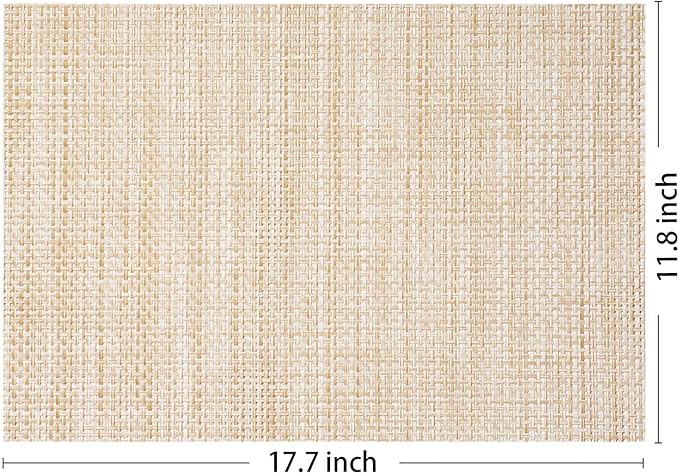 AHHFSMEI Placemats for Dining Table Set of 6 Woven Vinyl Plastic Place Mats Non-Slip Heat Insulation Stain Resistant Table Mats Washable Easy Clean Placemats (Linen Beige)