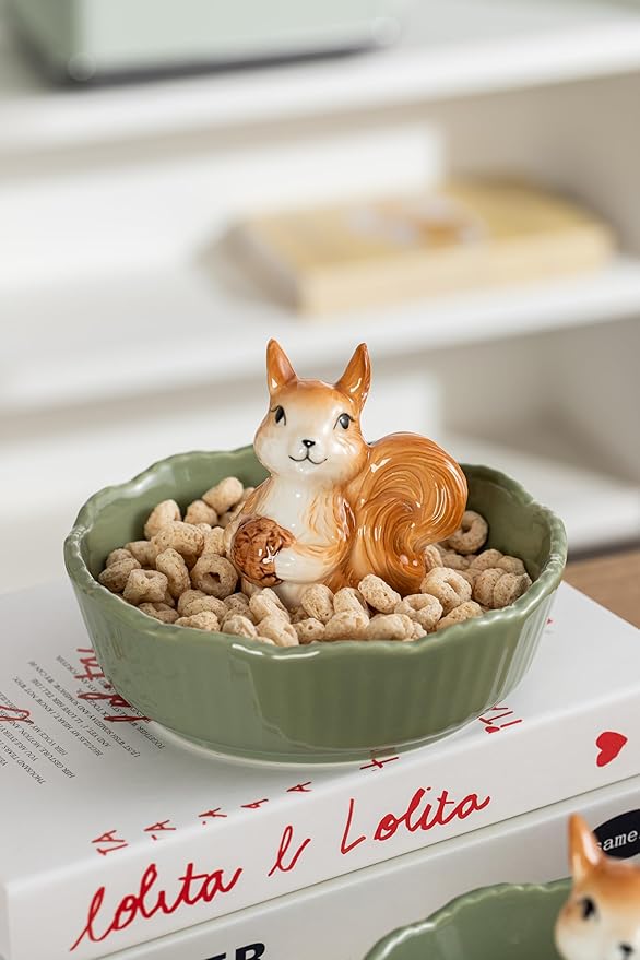 DIHOclub Cute Squirrel Candy Bowl Ceramic Candy Dish (Green Squirrel)
