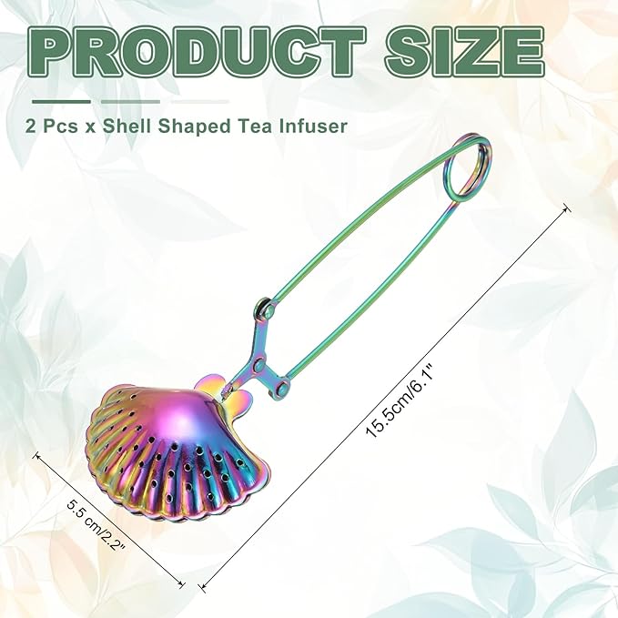 uxcell 2 Pcs Tea Infuser, Stainless Steel Loose Leaf Tea Infuser Filter, Long Handle Tea Steeper Strainers for Cup and Teapot for Tearoom Office Home, Shell Shaped Multicolor