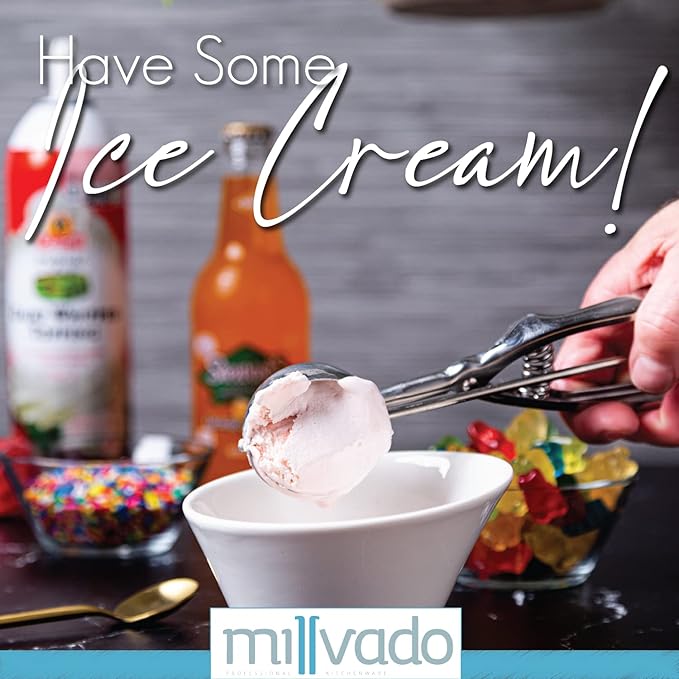 Stainless Steel Ice Cream and Cookie Scoop | Medium Sized, Spring Loaded Lever Design, For Sorbet, Melon, Meatballs, Muffins, and More, 2 Ounce (2-1/8”) Scooper