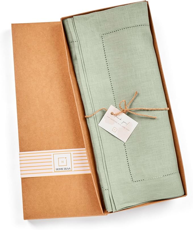 Home Ekaa Sage Green 100% Pure Linen Table Runner 72 inches – Long Hemstitch Runner 14x72 Inch Ideal for Dining - Fall, Christmas, Winter, Holiday, & New Year – Elara
