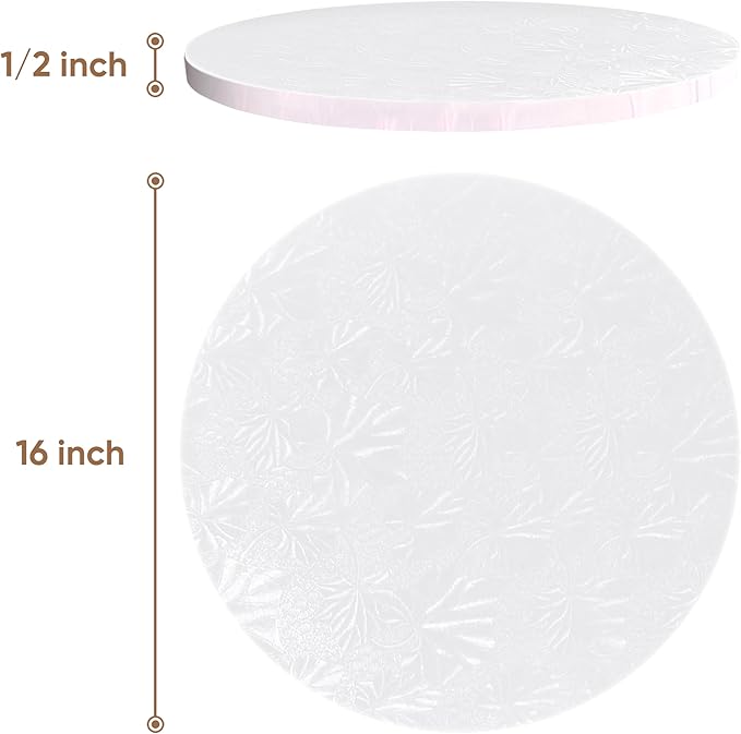 Cakebon Round Cake Boards - Sturdy 1/2 Thick Drums - 16 Inch Professional Fully Wrapped Edges White 3-Pack