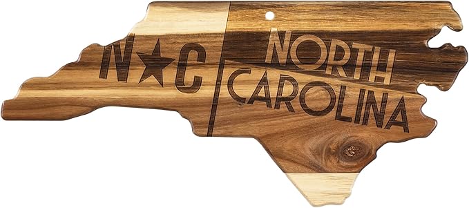 Totally Bamboo Rock & Branch Origins Series North Carolina State Shaped Cutting Board and Charcuterie Serving Tray, Includes Hang Tie for Wall Display 18" x 8" x 0.6"