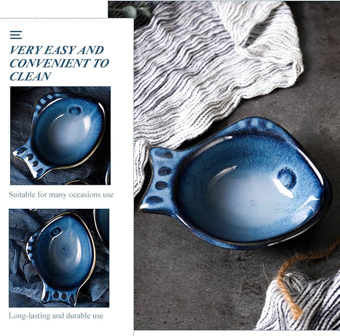 Alipis 2pcs Fish Style Ceramic Sauce Dishes Small Appetizer Plates for Condiments Vinegar and Dipping Sauces for Snacks and Desserts for Home Use