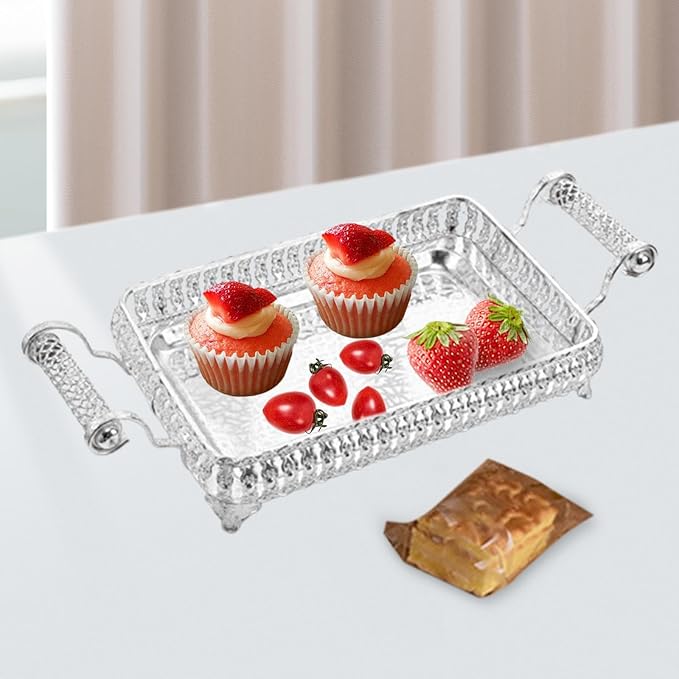 Portable Serving Tray with Handles for Tea and Coffee 45x20cm for Special Occasions, Silver