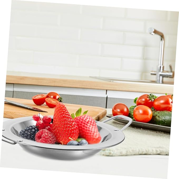 Luxshiny 2pcs Stainless Steel Round Serving Trays Handles Multi-Use Snack Dishes for Home and Restaurant Sturdy Kitchen Serving Plates for Appetizers and Desserts