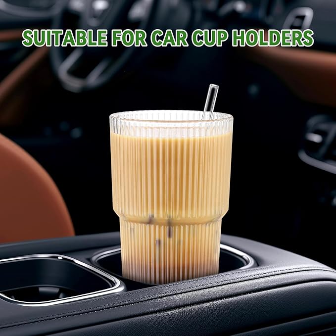 CWHHRN 20 oz Glass Cup and Straw 3 Set, Glass Tumbler with Straw, Vintage Glassware for Whiskey Cocktail Beer, Iced Coffee Cups (3 PACK)