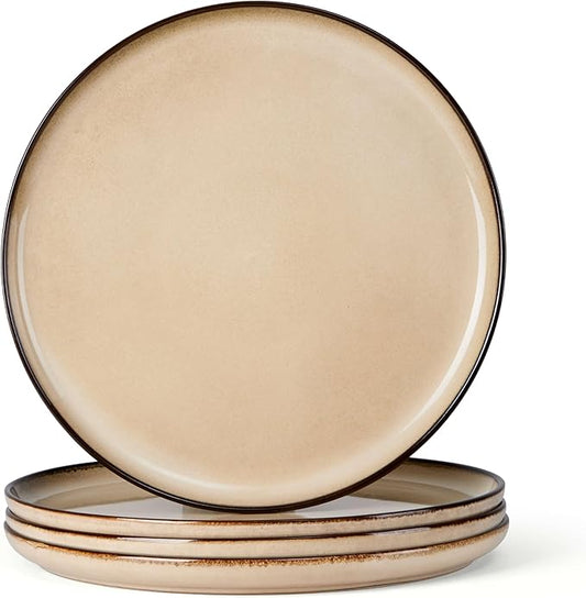 Herogo Ceramic 10.43 Inch Dinner Plates Set of 4, Stoneware Dinnerware Plate Set, Double Reactive Glaze Large Dinnerware Plates for Kitchen, Microwave, Oven & Dishwasher Safe, Cream Khaki