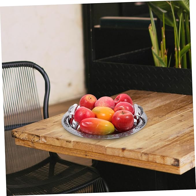 Healifty European Style Pattern Snack Serving Tray for Desserts and Fruits Multi Use Plate for Home Hotel and Restaurant Display Silver Decorative Holder for Nuts Candies and Cookies