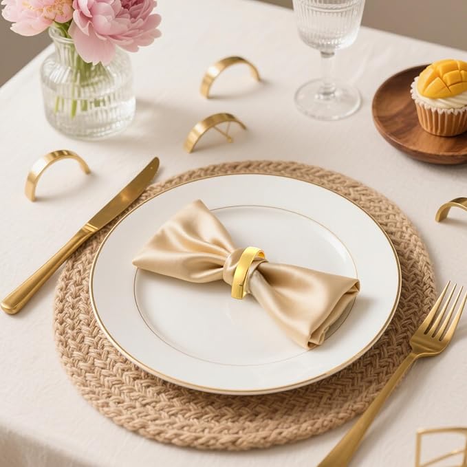 40Pcs Zinc Alloy Napkin Rings, Festival Metal Napkin Ring Holders, Gold Modern Serviette Buckles, Semicircle Metallic Adornment for Table Settings Kitchen Dinner Party Wedding