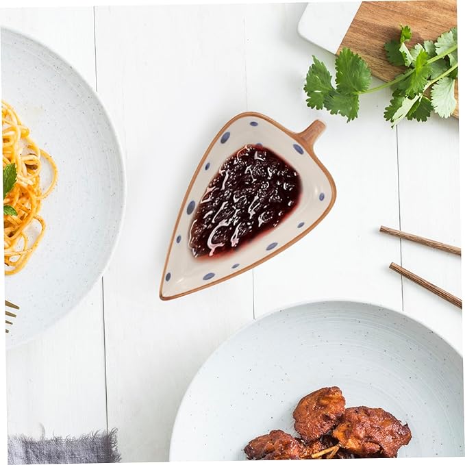 Zerodeko Ceramic Snack Dish Hand-painted Japanese Style Leaf Plate for Dipping Sauces Condiments and Appetizers for Home and Restaurant Use