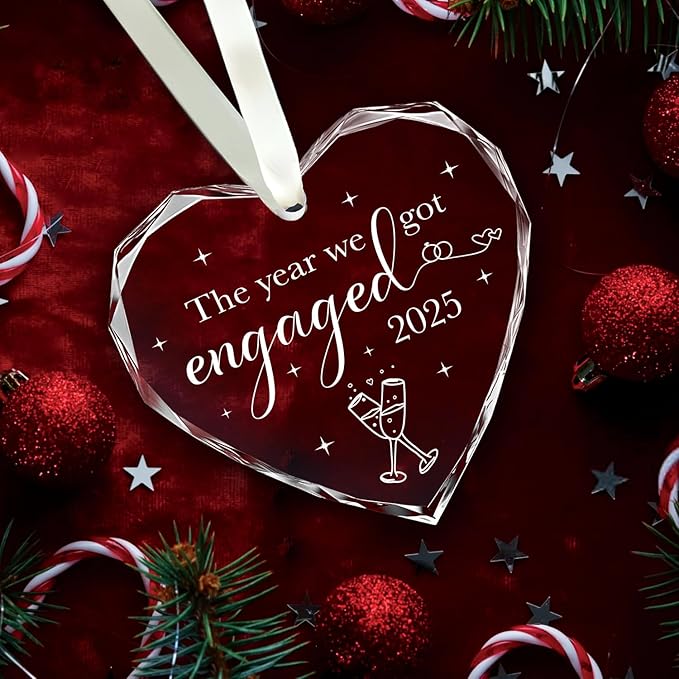NewEleven Engagement Gifts for Couples 2025 - First Christmas Engaged Gifts for Her - Engagement Gift for Newly Engaged Couples, Her, Women, Friends, Bride to Be Gift, Glass Christmas Ornaments