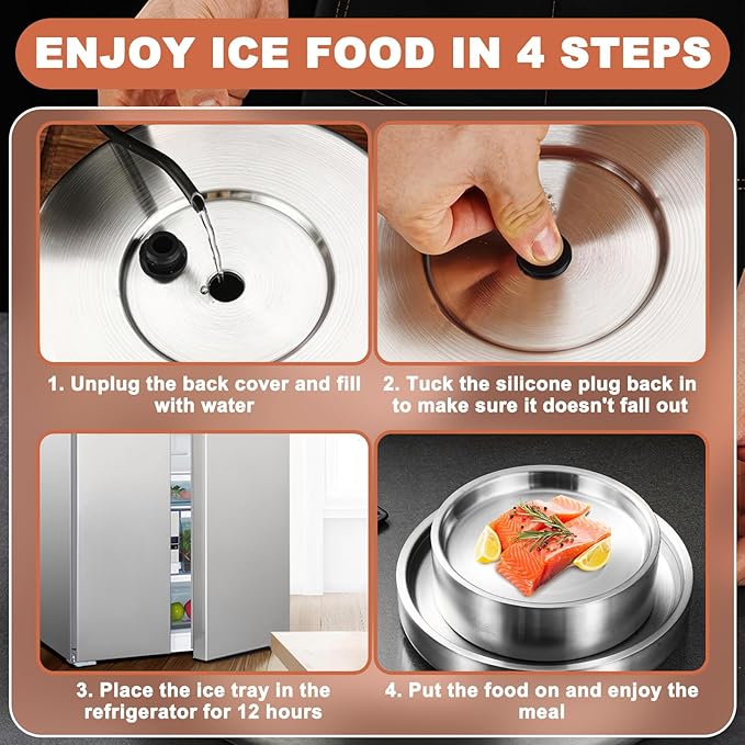 8.4" 304 Stainless Steel Cold Chilled Serving Tray with Ice Chamber, Silver Shrimp Cocktail Serving Dish, Appetizer Cooling Chilled Party Platter with Ice Underneath for Party Buffets (22cm)