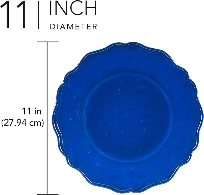 Certified International Isabella Blue Melamine Dinner Plates Set of 4, Lightweight Unbreakable Plates for Indoor Outdoor, Dishwasher Safe, BPA-Free, Great for BBQ, Poolside, Patio, RV Use (Pack of 3)