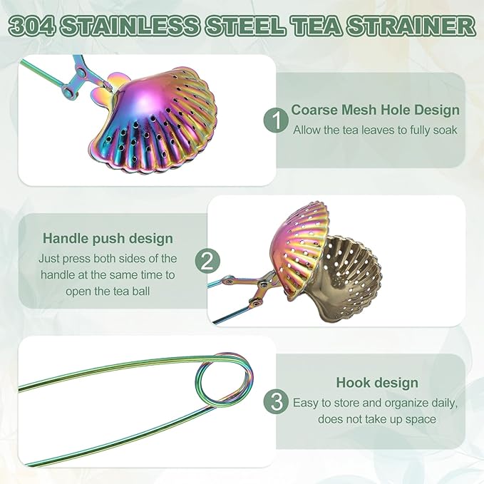 uxcell 2 Pcs Tea Infuser, Stainless Steel Loose Leaf Tea Infuser Filter, Long Handle Tea Steeper Strainers for Cup and Teapot for Tearoom Office Home, Shell Shaped Multicolor