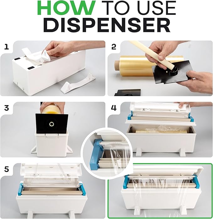IDL Packaging WP-179D 12" WrapMaster Dispenser with 12" x 2000' Food Film Roll – Complete Food Wrapping Solution on Your Kitchen - 100% Food-Grade and BPA Free