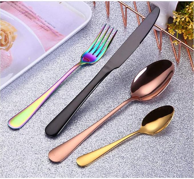 4pcs Set Cutlery Dinnerware 304 Stainless Steel Flatware Set Tableware Dinner Spoon Fork Knife Flatware Serving Sets (Multicolor)