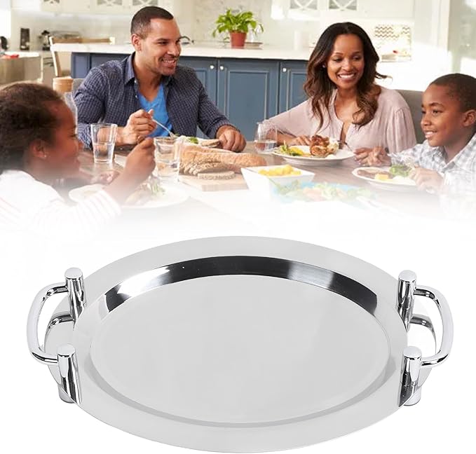 Stainless Steel Buffet Plate, Mirrored Silver Tray, Bright Mirror Finish Serving Tray with Handle for Hotel Restaurant Banquet (Square Length 43 cm) (Circular Diameter 40 cm) (Egg Shape,
