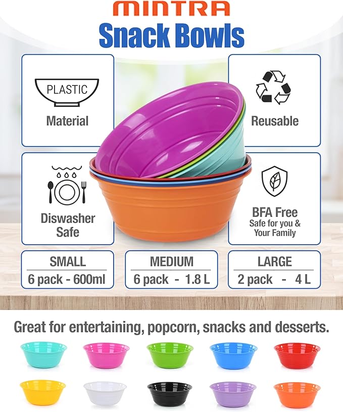 Mintra Home Snack Bowls (Large 2pk (4L), White)