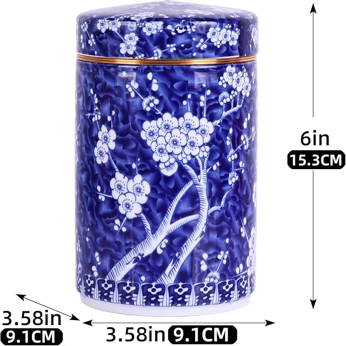 Chinoiserie Enamel Ginger Jar with Twist Lid - Traditional Chinese Blue and White Porcelain Style-Cylinder Design (Bloom Cylinder)