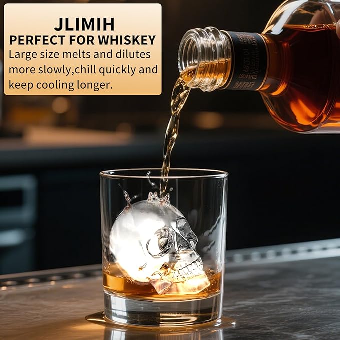 Skull Ice Cube Mold,JLMIH 6-Cavity Silicone Skull Ice Tray Fun Shapes for Halloween& Party Drinks,Whiskey, Cocktail, Bar,Easy Release & Dishwasher Safe