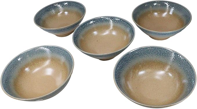 Ebros Gift Artistic Blue River Ao Nagashi Collection Dinnerware Serveware Kitchenware Set Asian Japanese Restaurant Supply (Pack Of 5 Large Ramen Soup Dinner Bowl 40oz)
