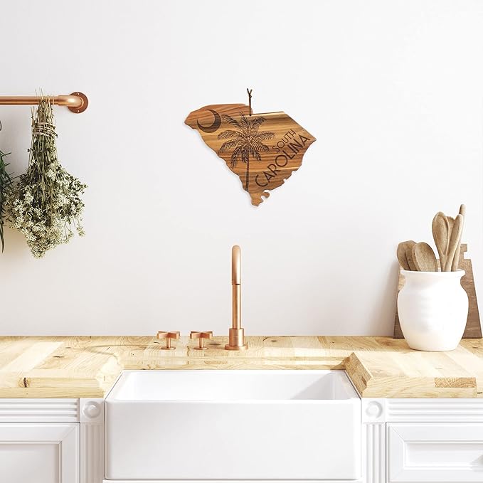 Totally Bamboo Rock & Branch Origins Series South Carolina State Shaped Cutting Board and Charcuterie Serving Tray, Includes Hang Tie for Wall Display