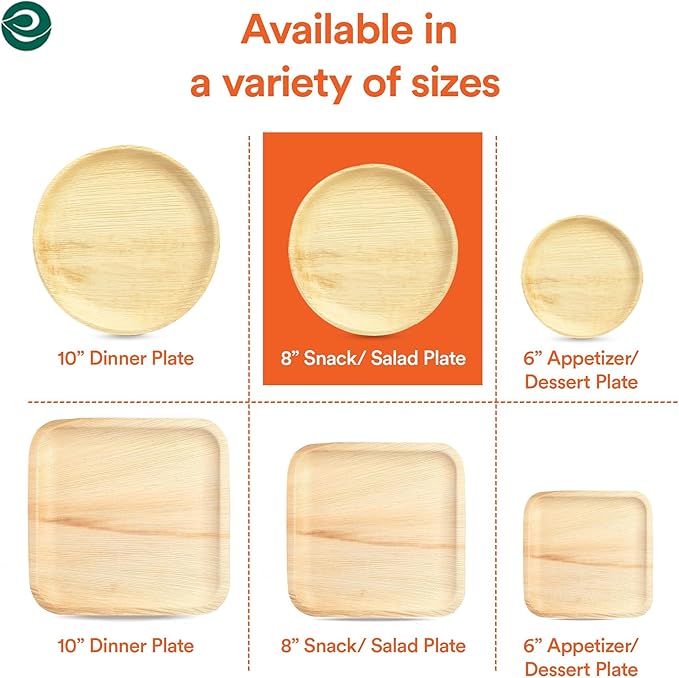 ECO SOUL Palm Leaf Plates 8"(50 Count) Round Compostable Bamboo Plates Heavy- Duty, Biodegradable Eco-Friendly Dinnerware for Christmas Party Dinner, Wedding, Holiday & Event