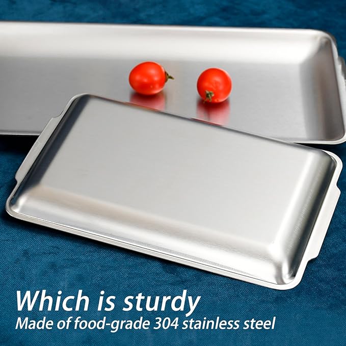 3Pcs 304 Stainless Steel Food Serving Tray, 12.6" Rectangular Serving Platters Multipurpose for Kitchen,Party Organizer Tray for Buffet Brushed Nickel (Silver)