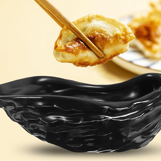 Luxshiny Ceramic Oyster Shell Plate Matte Black, Food-grade Ceramic Appetizer Dish for Seafood, Sushi, and Dessert Serving in Home Dining