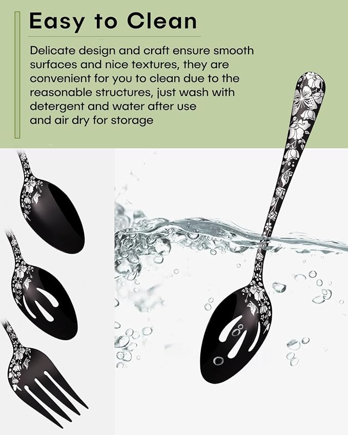 Stapava Serving Utensils Set Black, 5-Piece Large Hostess Set, Stainless Steel Flatware Serving Set, Ideal for Buffet Catering Party, Mirror Polished, Dishwasher Safe
