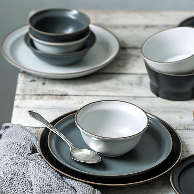 Dinner Plate Simple Ceramic Dinner Plates Creative Grey Nordic Plate Household Dishes and Bowls Porcelain Tableware for Kitchen(4.5 Inch Bowl White)