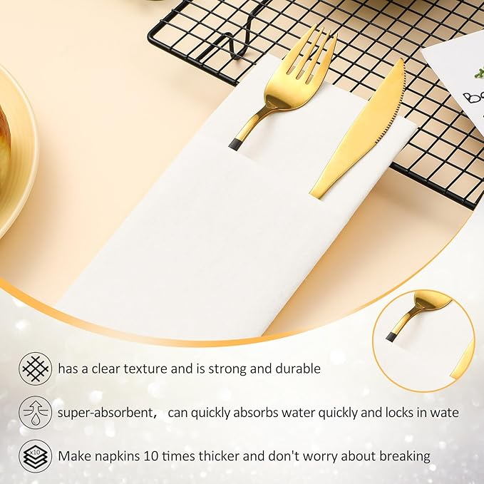 Cindeer 150 Pcs White Linen Dinner Feel Napkins with Built in Flatware Pocket Prefolded Paper Disposable Airlaid Guest Hand Towel for Silverware Wedding Reception Christmas Baby Shower