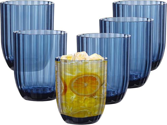 AKMQYM Acrylic Clear Highball Plastic Cups | Plastic Reusable Tumblers 15oz (Set of 6) | Stackable | BPA-free Tumblers | Shatterproof | Top-rack Dishwasher Safe