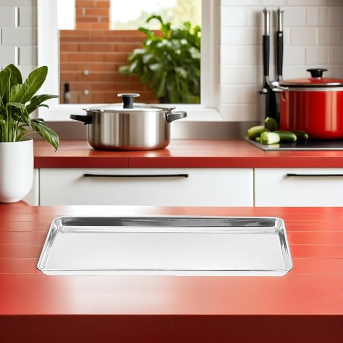 Stainless Steel Steam Pan 10.43X6.10X0.47In Multipurpose Oven Tray for Baking Barbecue Serving and Food Storage Durable Kitchen Catering Plate
