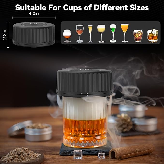 Electric Whiskey Smoker kit - Built-in Lighter (No Butane）Drink Smoker, 6 Wood Chip Flavors, Rechargeable Cocktail Smoker Kit, Birthday Bourbon Whiskey Gift, Suitable for Men, Dad, Husband