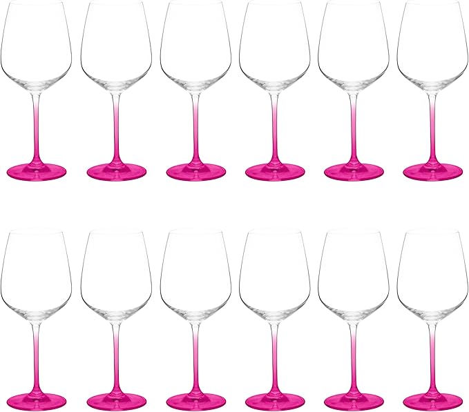DISCOUNT PROMOS Crystal Wine Glasses 17.5 oz. Set of 12, Bulk Pack - Restaurant Glassware, Perfect for Red Wine or White Wine - Pink