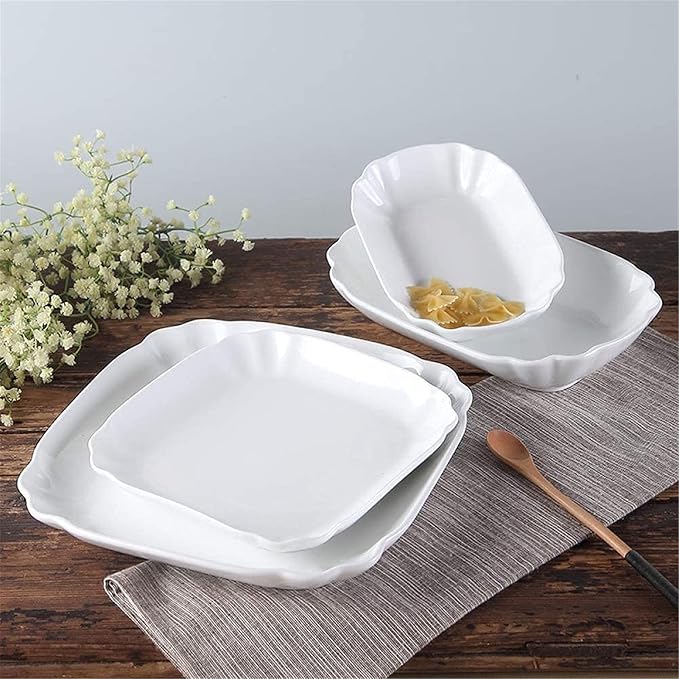 Dinnerware Set, Ceramics Dinner Sets Pure White Ceramic Baking Tray Rectangular Deep Dish Oven Tableware Rice Dish Baked Cheese Western Dish 10 Inch