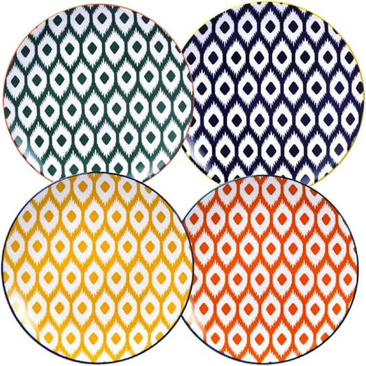 Large Appetizer Plates Set of 4, Colorful Dessert Plates 8 Inch, Ceramic Salad Plate, Small Round Dinner Plate, Beautiful Serving Dishes for Pasta, Snack, Fruit, Microwave & Dishwasher Safe