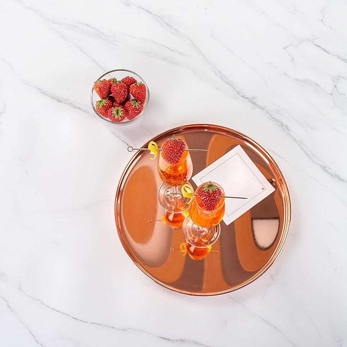 Restaurantware 12-inch Round Stainless Steel Serving Tray: Perfect for Bars Restaurants and Catered Events - Copper-Plated Party Tray for Cocktails and Snacks - 1-CT