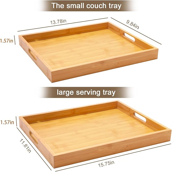 Bamboo Serving Tray for Bed Decorative Couch Tray Coffee Table Food Trays with Handles for Breakfast Dinner Restaurants Party or Home Decor Outdoor Scenarios 2 Packs