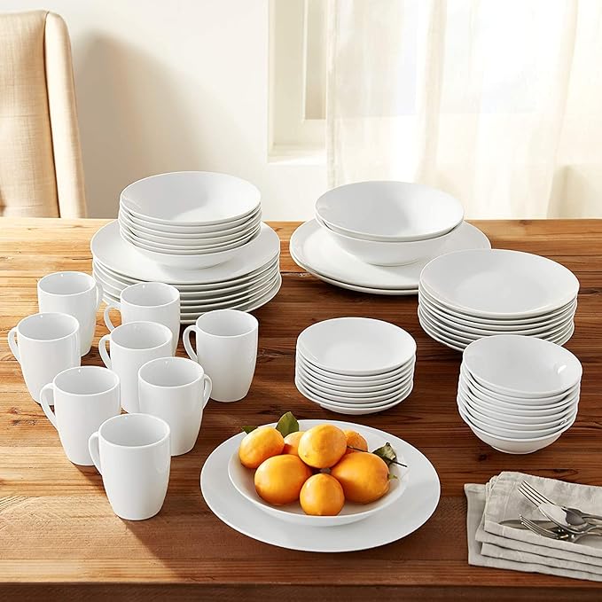 Plate and Bowl Set Porcelain Kitchen Dinnerware Set Ceramic Tableware 10 Dinnerware Set,Service for 8,White,