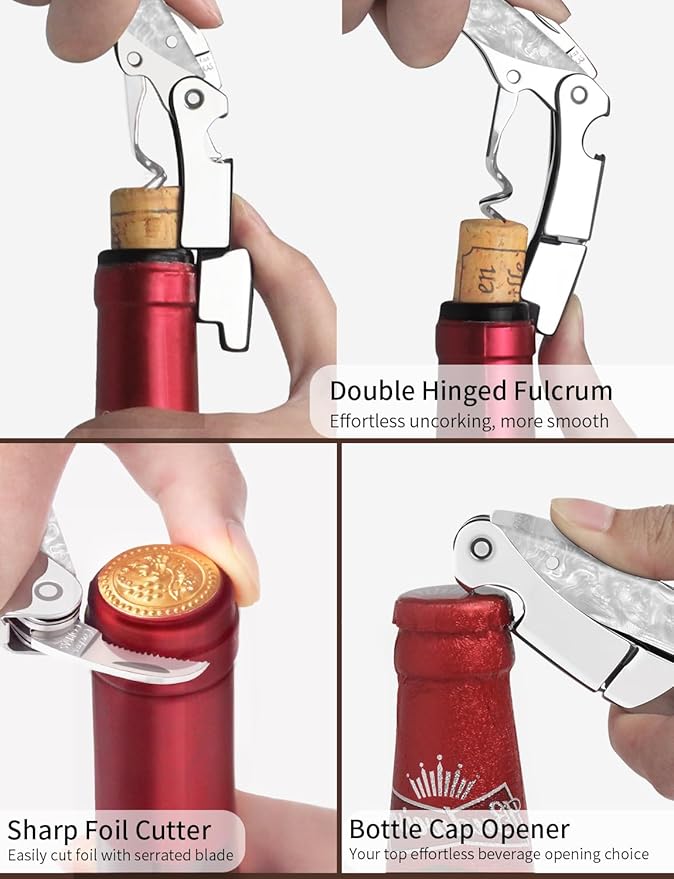 Wine Key - CORKAS Prestige Waiter Corkscrew with Moonstone Resin Handle, Handcrafted Wine Opener Manual with Double Hinged, Foil Cutter and Bottle Opener, Gifts for Sommelier, Bartenders, Servers