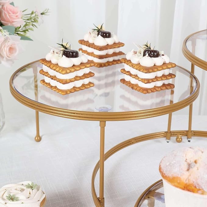 Tableclothsfactory 23" 3-Tier Gold Metal Cupcake Stand with Clear Round Acrylic Plates, Dessert Cake Display Holder