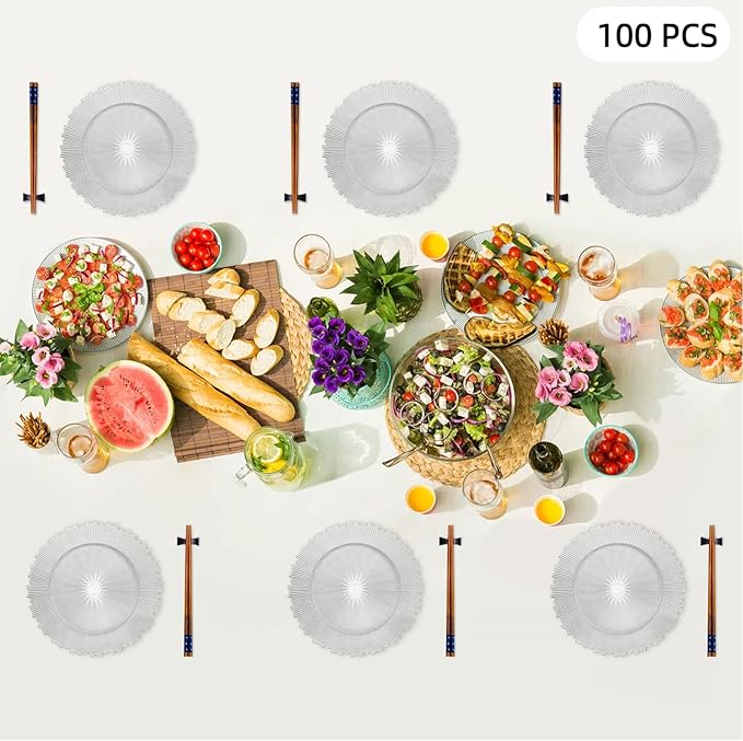 100 PCS Charger Plates Bulk, 13 Inch Plastic Round Charger Dinner Plates Jagged Edge Service Plates Decorative Chargers Bulk for Table Setting Wedding Party Event(Silver)