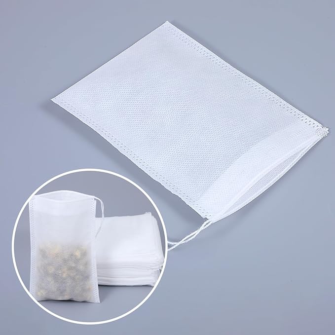 100 Pack Tea Filter Bags Tea Bag Empty Spice Bags for Cooking, Disposable Mesh Filters Drawstring Bag for DIY Craft Spices Coffee Storage Wedding Party Favor (4 x 5.9 Inches)