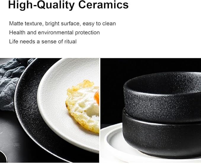 16-Piece Dinner Sets Black White Porcelain Dinnerware Set, Service for 4, Frosted Dinnerware, Kitchen Ceramic Dinsh Set - 4 X Dinner Plates/Salad Plate/Bowls/Taste Dish,