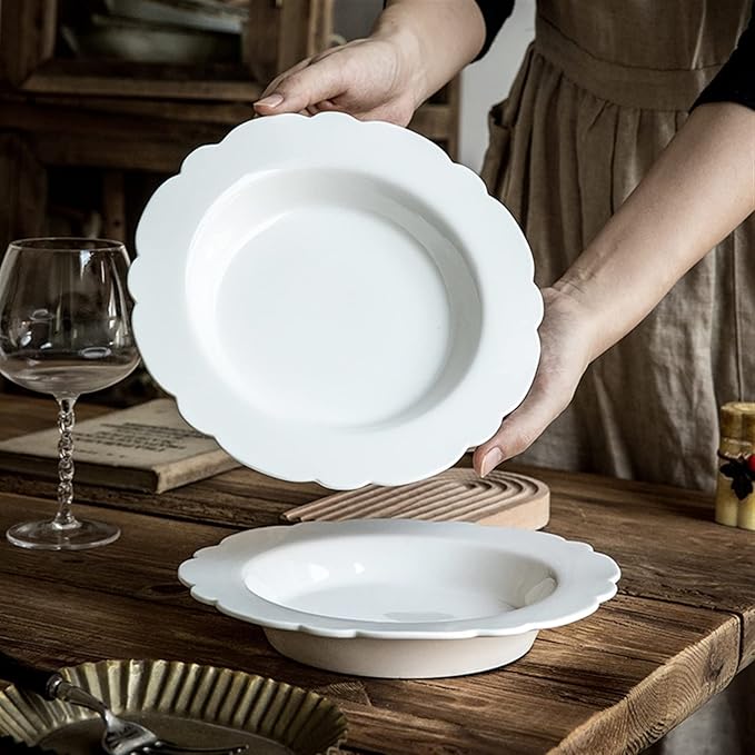 Dinner Plates Set Serving Plate Breakfast Plate Simple Lace Ceramic Plate Home Breakfast Plate Salad Plate Kitchen Salad Bowl
